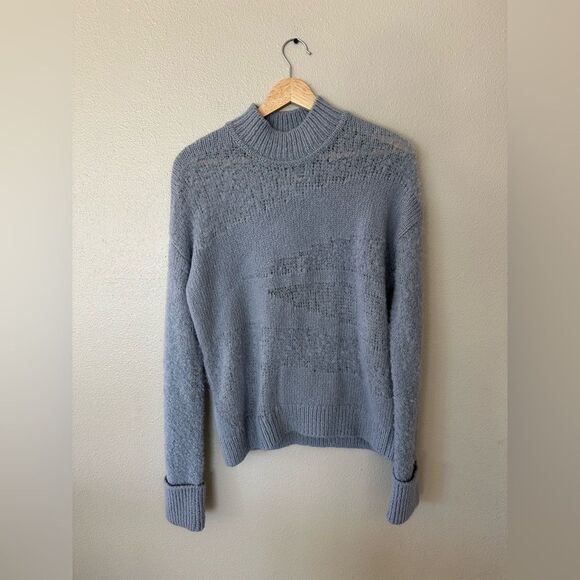 Free People Suki Alpaca Blend Sheer Detail Sweater Blue Size M - Picture 2 of 6
